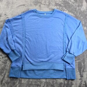 Unbranded Sweatshirt Womens L Blue Exposed Seams High Low Hem Pullover